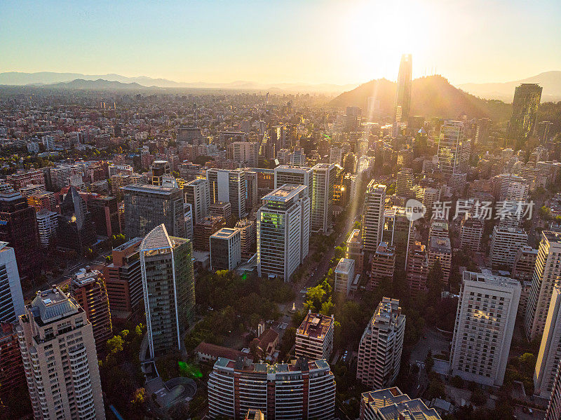Aerial view of El Golf neighborhood in Santiago de Chile